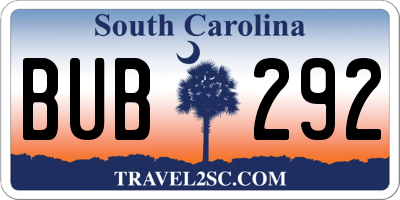 SC license plate BUB292
