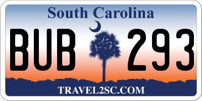 SC license plate BUB293