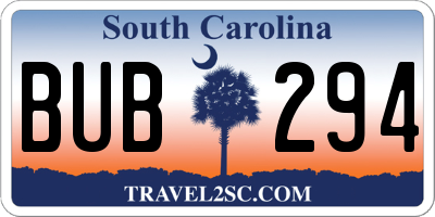 SC license plate BUB294