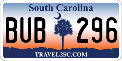 SC license plate BUB296