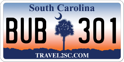 SC license plate BUB301