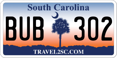 SC license plate BUB302