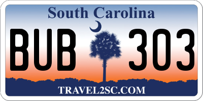SC license plate BUB303