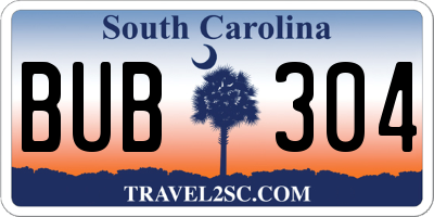 SC license plate BUB304