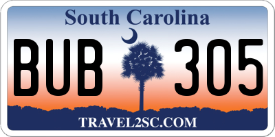 SC license plate BUB305