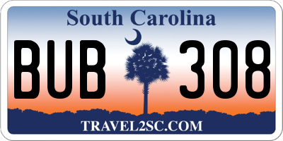 SC license plate BUB308