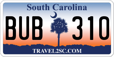 SC license plate BUB310
