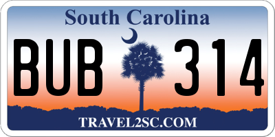 SC license plate BUB314