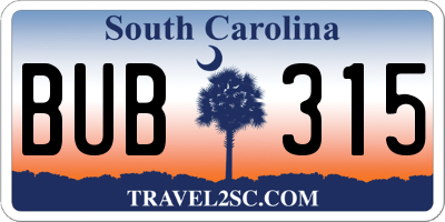 SC license plate BUB315