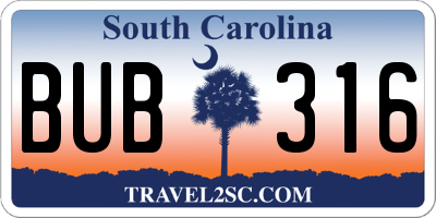 SC license plate BUB316