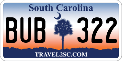 SC license plate BUB322
