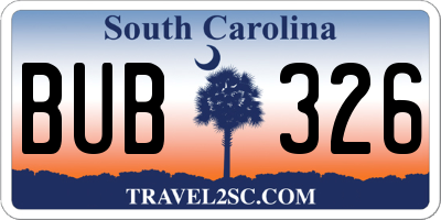 SC license plate BUB326