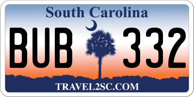 SC license plate BUB332