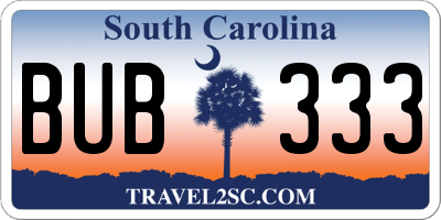 SC license plate BUB333