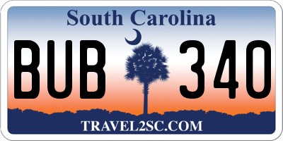 SC license plate BUB340