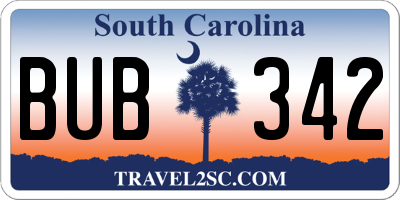 SC license plate BUB342