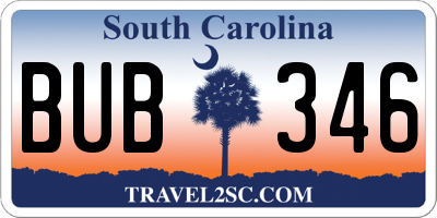 SC license plate BUB346