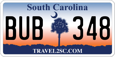 SC license plate BUB348