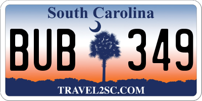 SC license plate BUB349