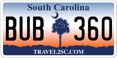 SC license plate BUB360