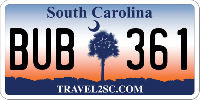 SC license plate BUB361