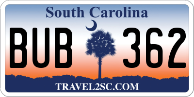 SC license plate BUB362