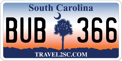 SC license plate BUB366