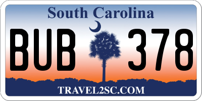 SC license plate BUB378
