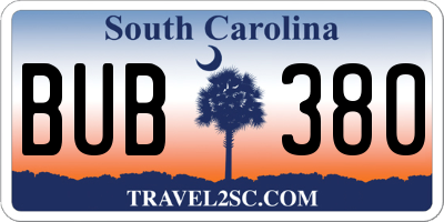 SC license plate BUB380
