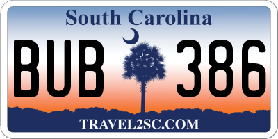 SC license plate BUB386