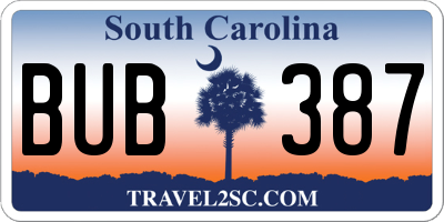 SC license plate BUB387