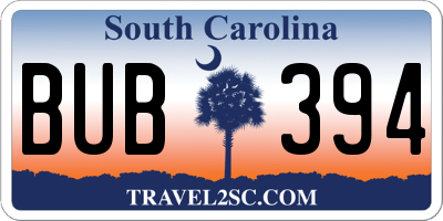 SC license plate BUB394