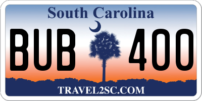 SC license plate BUB400