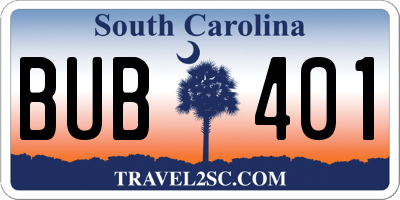 SC license plate BUB401