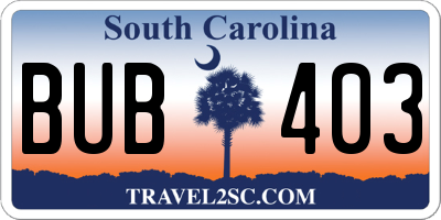 SC license plate BUB403