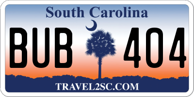 SC license plate BUB404
