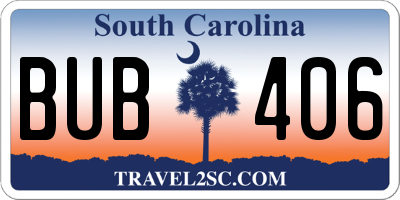 SC license plate BUB406