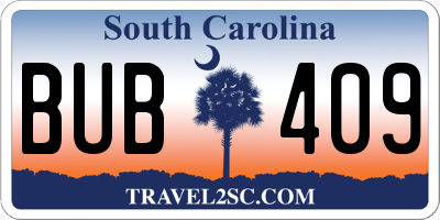 SC license plate BUB409