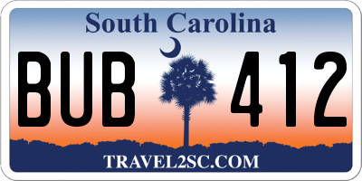 SC license plate BUB412