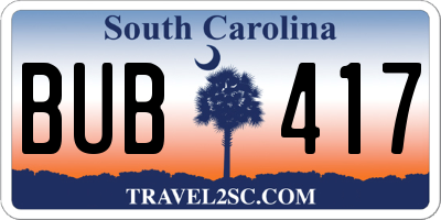 SC license plate BUB417