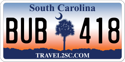 SC license plate BUB418
