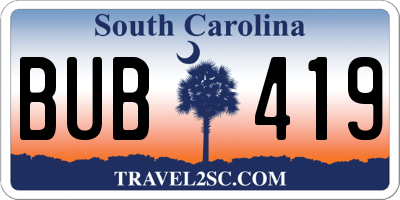 SC license plate BUB419