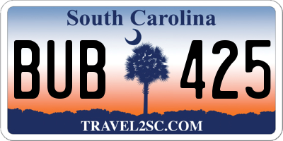 SC license plate BUB425