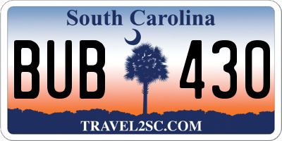 SC license plate BUB430
