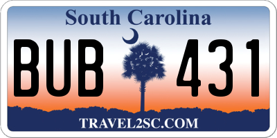 SC license plate BUB431