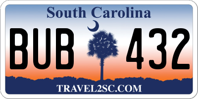 SC license plate BUB432