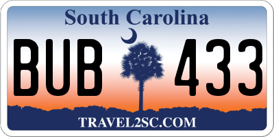 SC license plate BUB433