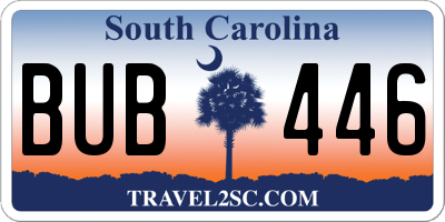 SC license plate BUB446