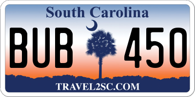 SC license plate BUB450