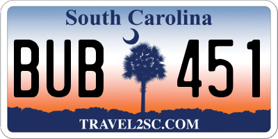 SC license plate BUB451